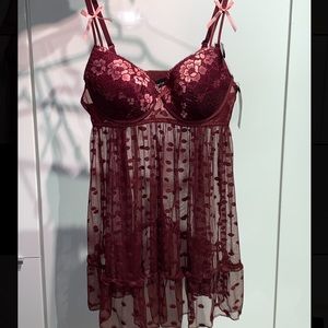 Burgundy Polkadot Lace Lingerie